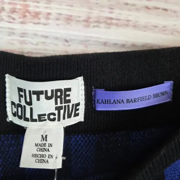 Future Collective Stretch Aline Midi Skirt M Black Blue Check Plaid Party NWT - Picture 4 of 12